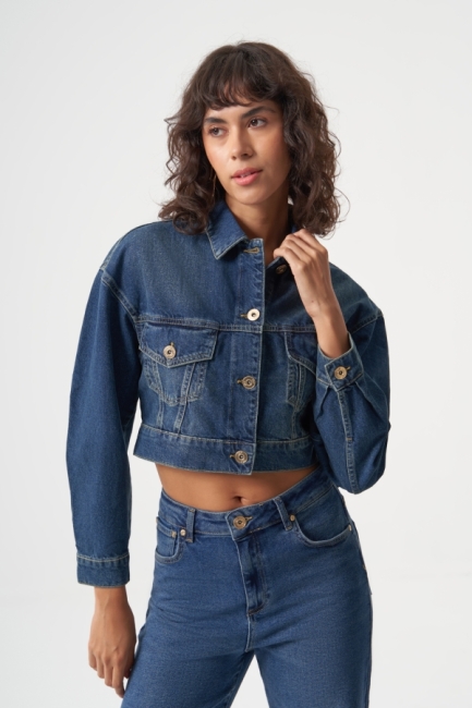 MZL Lacivert Crop Denim Ceket - MZL (1)