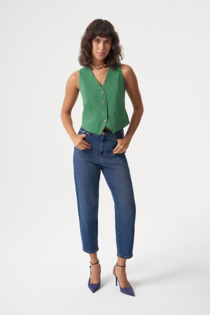 MZL Lacivert Dar Kesim Bilek Boyu Denim Pantolon - MZL