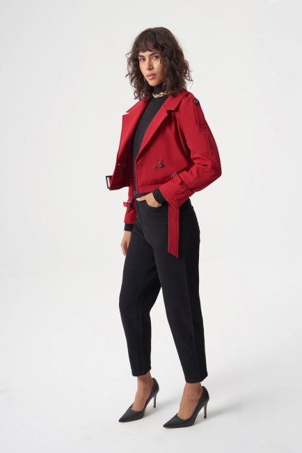 MZL Premium Kaşe Kemerli Kırmızı Kısa Mont - MZL (1)