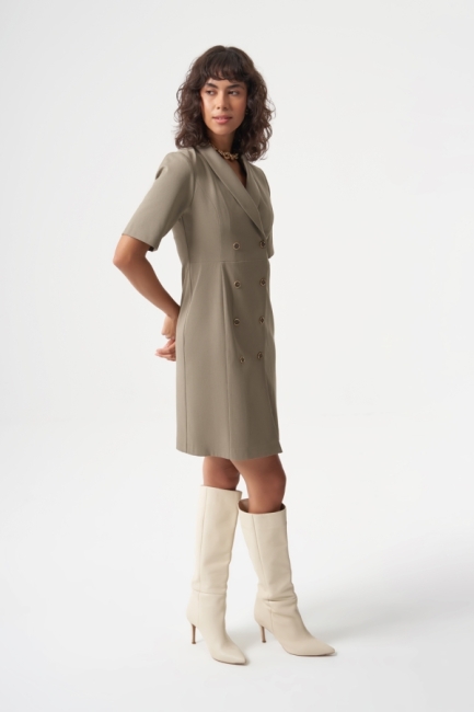 MZL Premium Yün Karışımlı Klasik Düğmeli Vizon rengi Elbise - MZL (1)