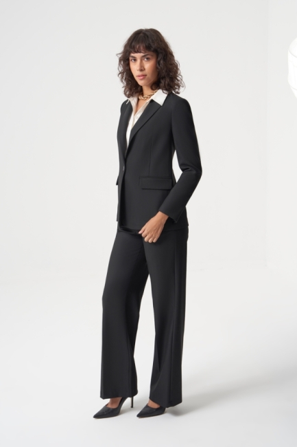 MZL Siyah Balıksırtı Dokuma Tek Düğme Blazer Ceket - MZL