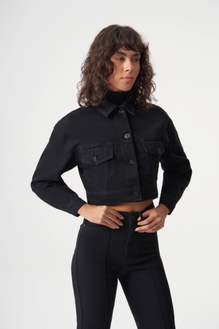 MZL Siyah Crop Denim Ceket - MZL