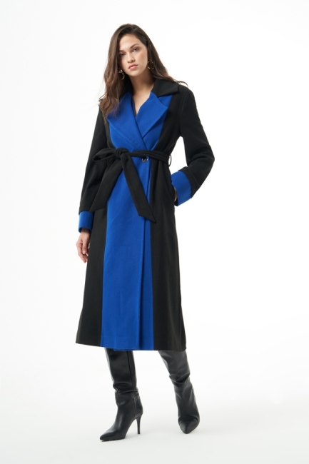 MZL Siyah Mavi Renk Bloklu Erkek Yaka Uzun Kaşe Kaban - MZL (1)