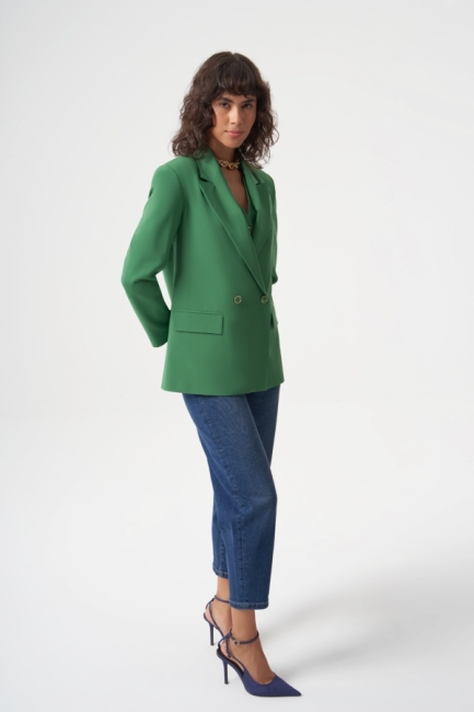 MZL Yeşil Yün Karışımlı Rahat Kesim Tek Düğme Anvelop Blazer Ceket - MZL (1)