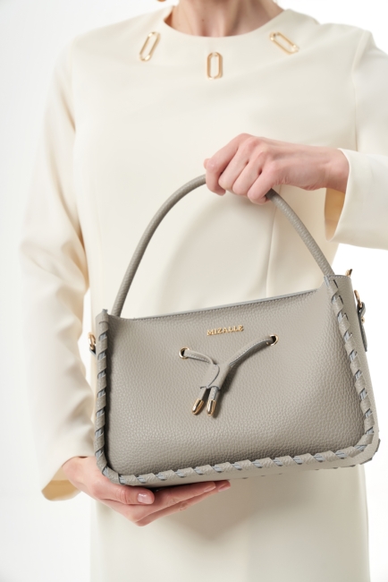 Mizalle Dikiş Detaylı Uzun Saplı Gri Deri Günlük Çanta - Mizalle (1)