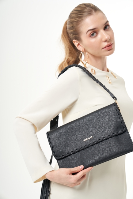 Mizalle Siyah Deri Püskükllü El Çantası - Mizalle (1)