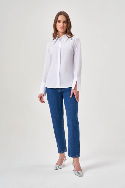 Mizalle Yaka Tüyü Detaylı Beyaz Gömlek - Mizalle (1)