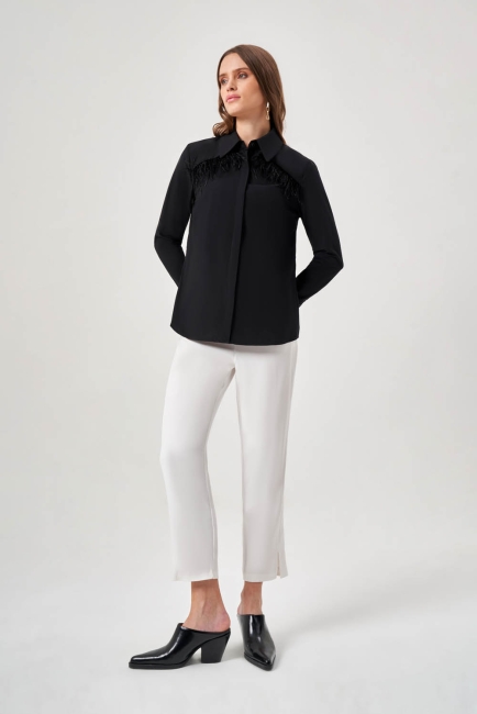 Mizalle Yaka Tüyü Detaylı Siyah Gömlek - Mizalle (1)