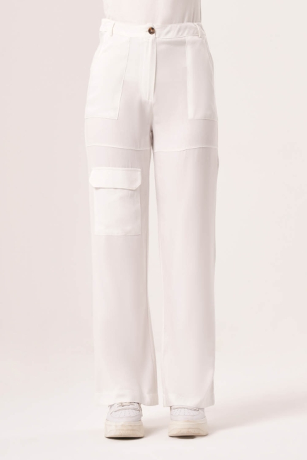Mizalle Üç Cepli Beyaz Pamuklu Yazlık Pantolon - Mizalle (1)