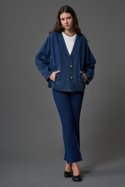 Over Kalıp İndigo Denim Ceket - Mizalle