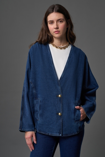 Over Kalıp İndigo Denim Ceket - Mizalle (1)