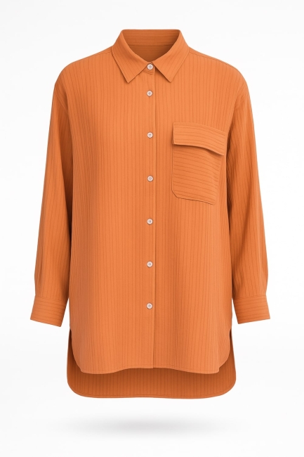 Mizalle Oversize Cepli Özel Dokuma Uzun Turuncu Tunik - Mizalle