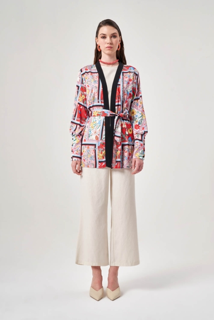 Mizalle Desenli Kalın Kol Manşetli Kimono - Mizalle (1)