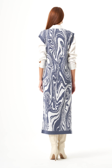 Mizalle İndigo Mavi Mermer Desenli Uzun Triko Elbise - Mizalle (1)