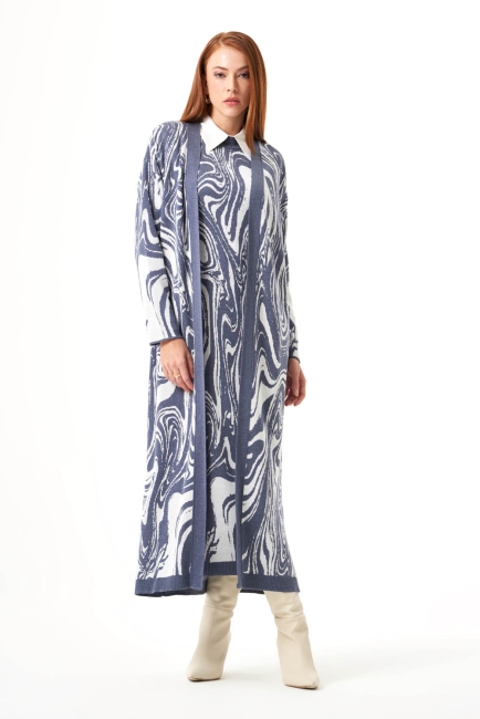 Özel Desenli Triko İndigo Hırka - Mizalle