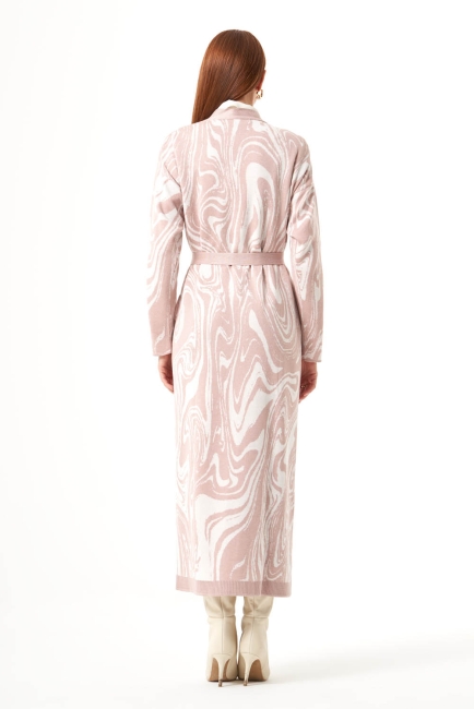 Mizalle Mermer Desenli Pudra Pembe Uzun Triko Hırka - Mizalle (1)