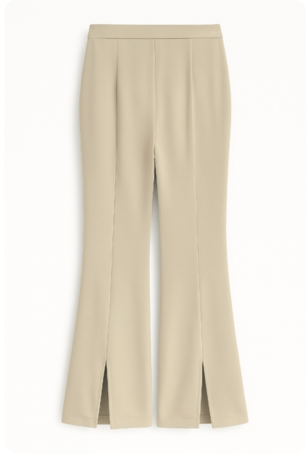 Mizalle Paçası Yırtmaçlı Bej Rengi Krep Pantolon - Mizalle