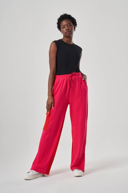 Mizalle Yandan Cepli Geniş Paçalı Fuşya Jogger Pantolon - Mizalle