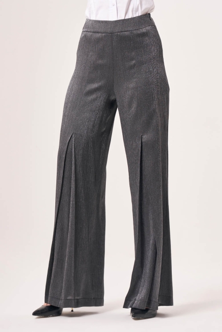 Mizalle Pileli Geniş Paça Parlak Gri Pantolon - Mizalle (1)