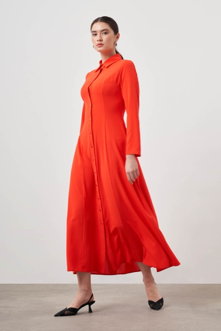 Mizalle Nar Çiçeği Evaze Etekli Gömlek Elbise - Mizalle (1)