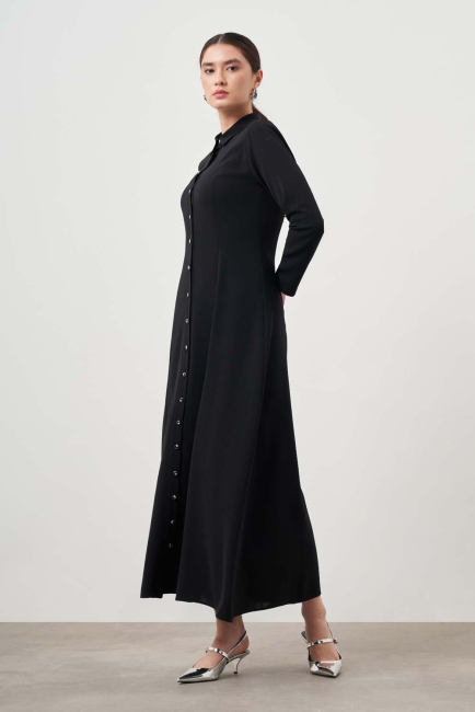 Mizalle Siyah Evaze Etekli Gömlek Elbise - Mizalle (1)