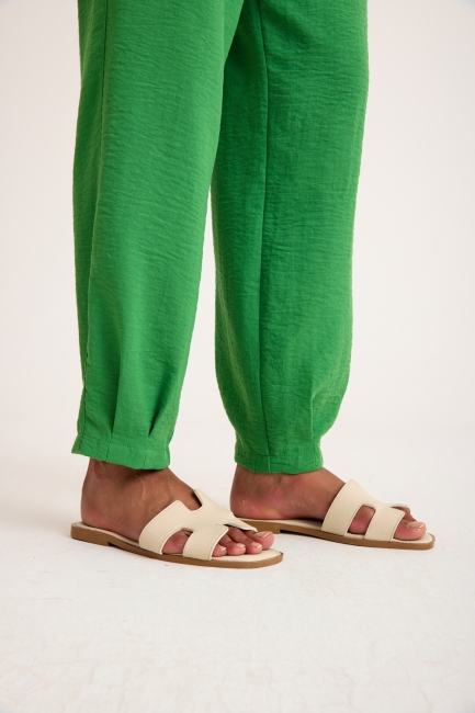 Mizalle Keten Görünümlü Rahat Kesim Yeşil Jogger Pantolon - Mizalle (1)