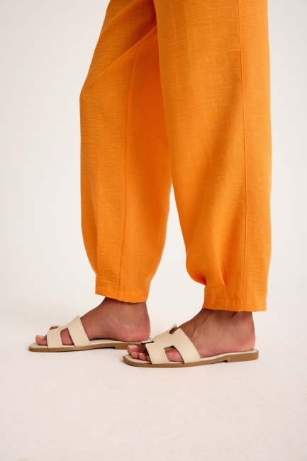 Mizalle Keten Görünümlü Rahat Kesim Turuncu Jogger Pantolon - Mizalle (1)