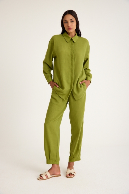 Mizalle Keten Görünümlü Rahat Kesim Açık Yeşil Jogger Pantolon - Mizalle (1)