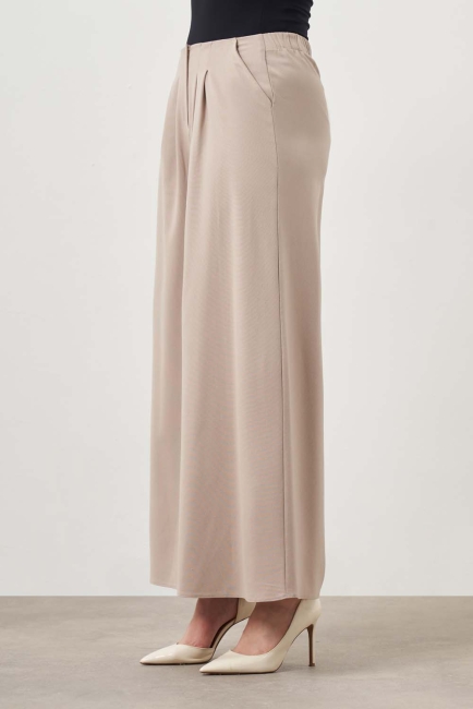 Mizalle Çift Pileli Geniş Paça Bej Rengi Pantolon - Mizalle (1)