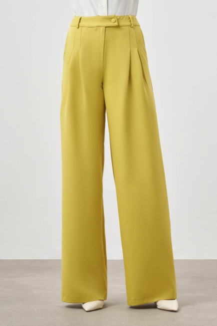 Pileli Double Yağ Yeşili Pantolon - Mizalle