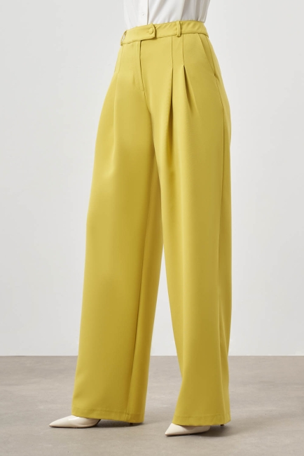 Pileli Double Yağ Yeşili Pantolon - Mizalle (1)