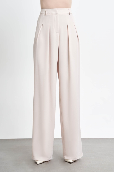 Mizalle Double Pileli Taş Rengi Krep Kumaş Pantolon - Mizalle (1)