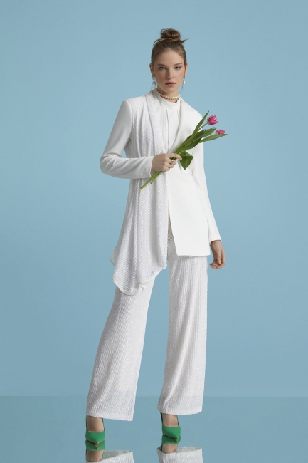 Mizalle Full Payetli Ekru Abiye Pantolon - Mizalle (1)