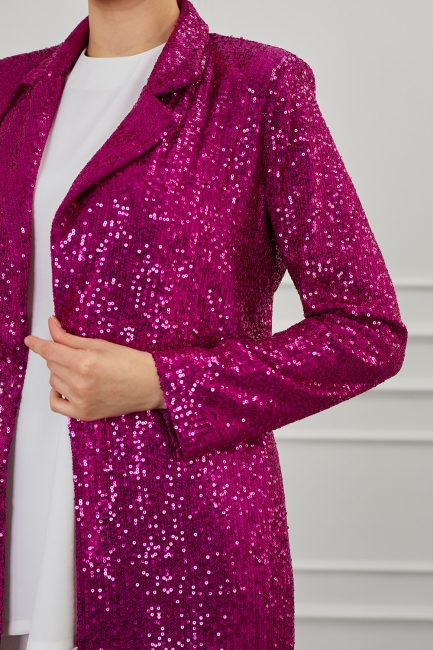 Mizalle Full Payet İşli Düğmesiz Fuşya Pembe Abiye Ceket - Mizalle (1)