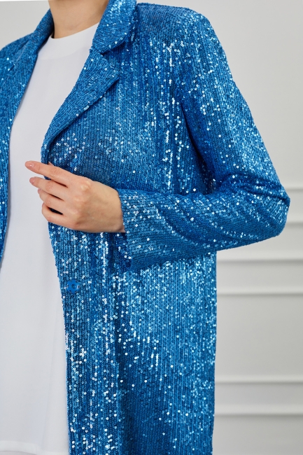 Mizalle Full Payet İşli Düğmesiz Mavi Pembe Abiye Ceket - Mizalle (1)