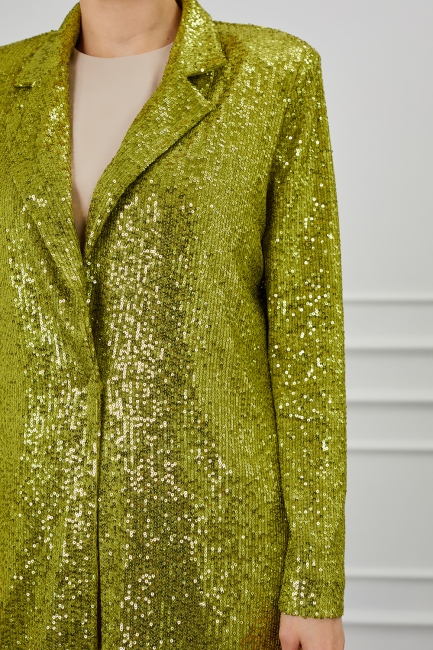 Mizalle Full Payet İşli Düğmesiz Yeşil Pembe Abiye Ceket - Mizalle (1)