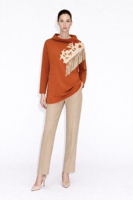 Mizalle Püskül Troklu Yüksek Yaka Kiremit Rengi Scuba Tunik - Mizalle