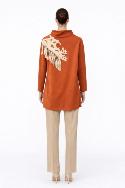 Mizalle Püskül Troklu Yüksek Yaka Kiremit Rengi Scuba Tunik - Mizalle (1)