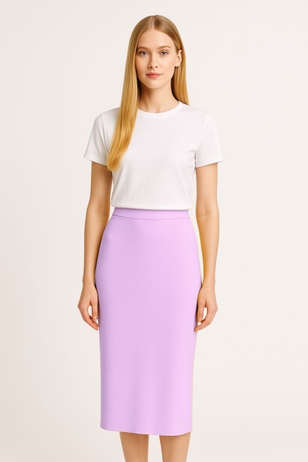 Mizalle Lila Rayon Triko Midi Kalem Etek - Mizalle