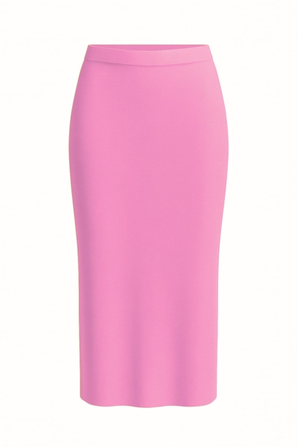 Mizalle Pembe Rayon Triko Midi Kalem Etek - Mizalle (1)