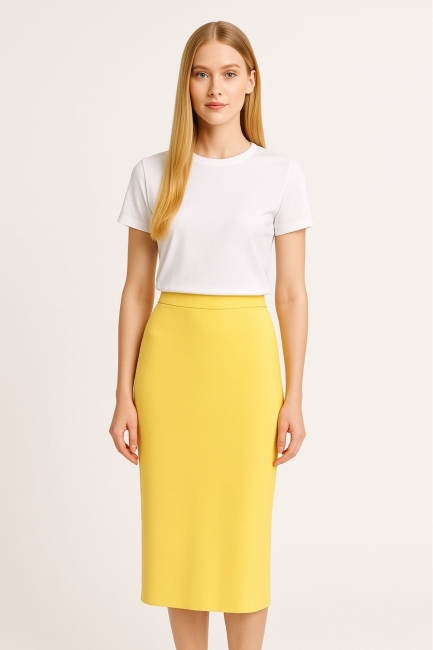 Mizalle Sarı Rayon Triko Midi Kalem Etek - Mizalle