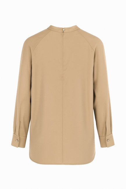 Mizalle Reglan Kollu Oversize Uzun Saten Yüksek Yaka Bej Rengi Bluz - Mizalle (1)