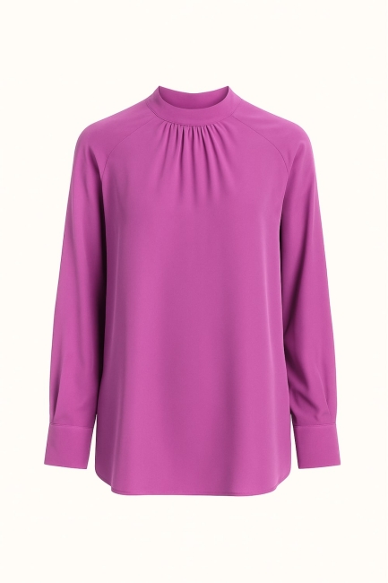 Mizalle Reglan Kollu Oversize Uzun Saten Yüksek Yaka Fuşya Bluz - Mizalle
