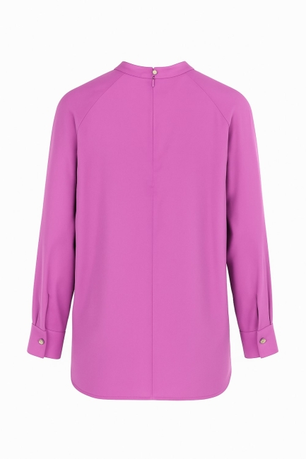 Mizalle Reglan Kollu Oversize Uzun Saten Yüksek Yaka Fuşya Bluz - Mizalle (1)