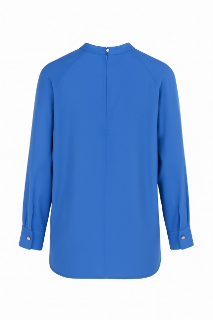 Mizalle Reglan Kollu Oversize Uzun Saten Yüksek Yaka Saks Mavisi Bluz - Mizalle (1)