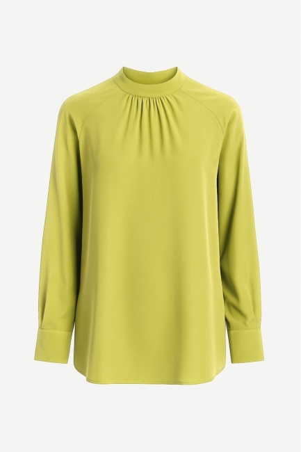 Mizalle Reglan Kollu Oversize Uzun Saten Yüksek Yaka Su Yeşili Bluz - Mizalle