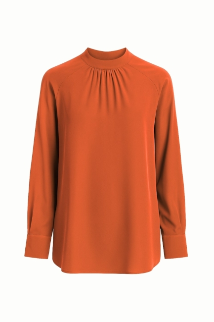 Mizalle Reglan Kollu Oversize Uzun Saten Yüksek Yaka Turuncu Bluz - Mizalle