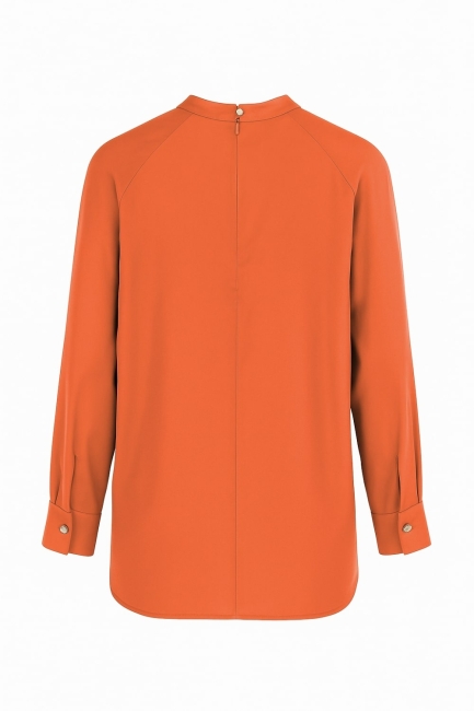 Mizalle Reglan Kollu Oversize Uzun Saten Yüksek Yaka Turuncu Bluz - Mizalle (1)