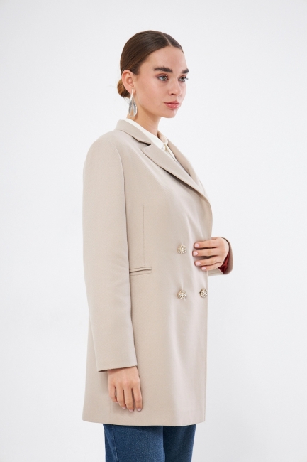 Mizalle Renkli Astarlı Bej Rengi Blazer Ceket - Mizalle (1)
