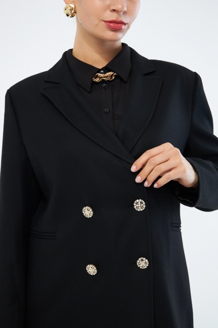 Mizalle Renkli Astarlı Siyah Blazer Ceket - Mizalle